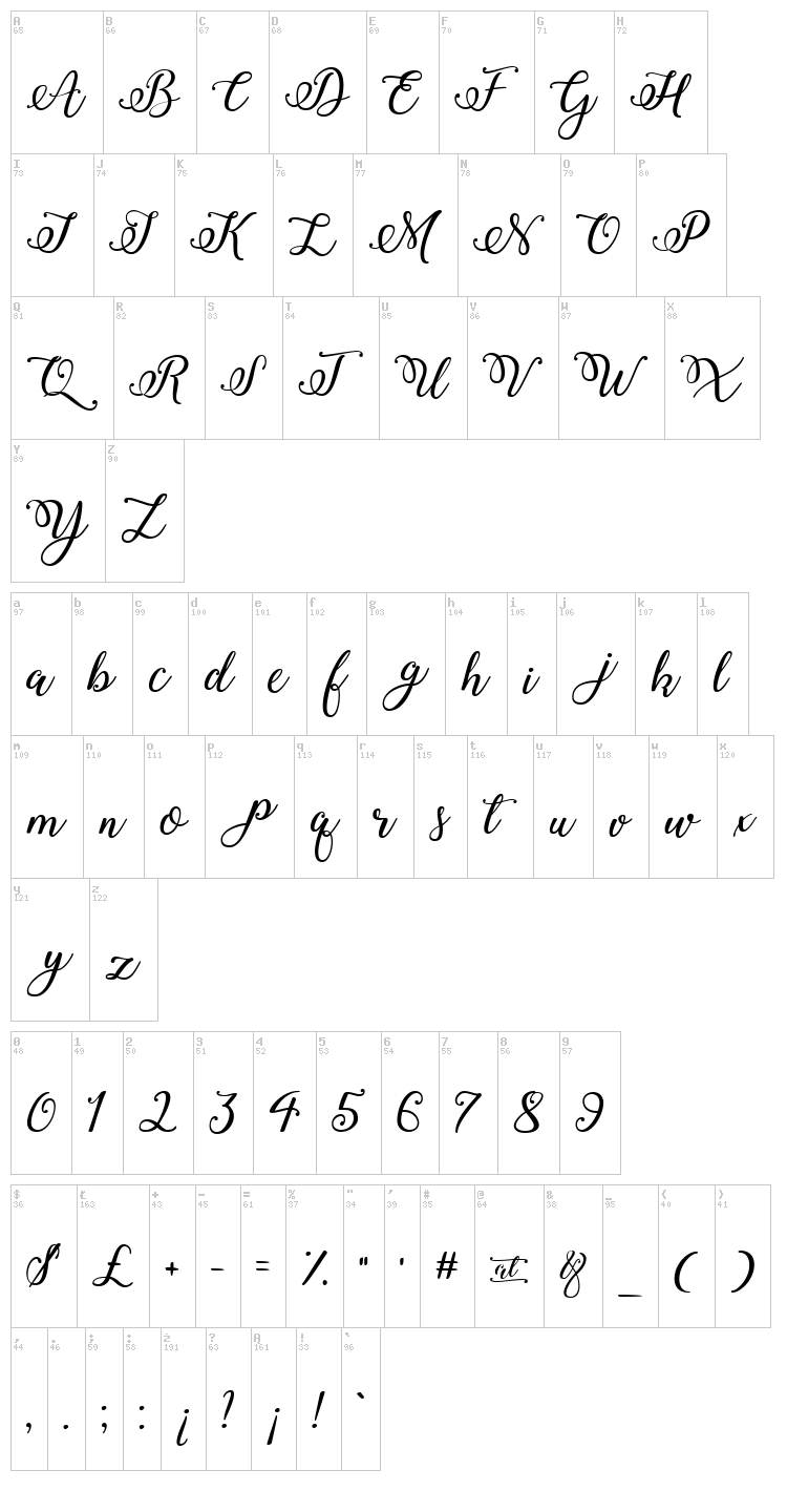 Winter Calligraphy font map
